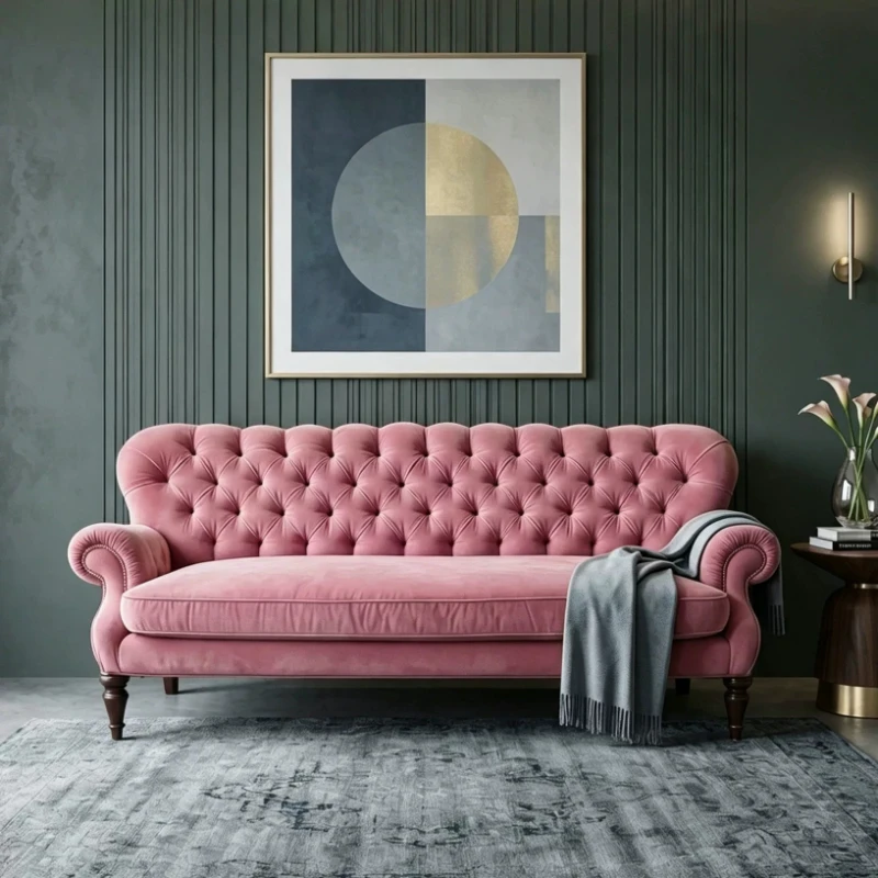 French retro wind buckle fabric sofa hotel small apartment living room custom furniture