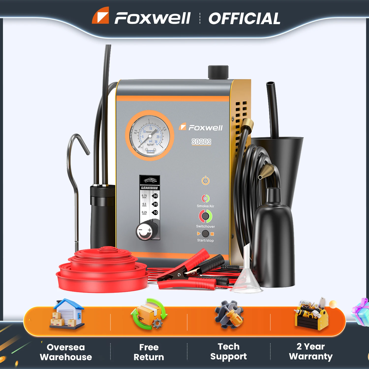 

FOXWELL SD203 Smoke Machine Automotive EVAP Smoke Leak Tester Built-in Air Pump Dual Mode Car Pipe Leakage Diagnostic Tester