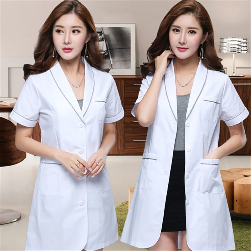 ملابس المستشفى التمريض موحدة القطن معطف أبيض جيب أنيق طبيب الأسنان التجميل بدلة العمل حجم L