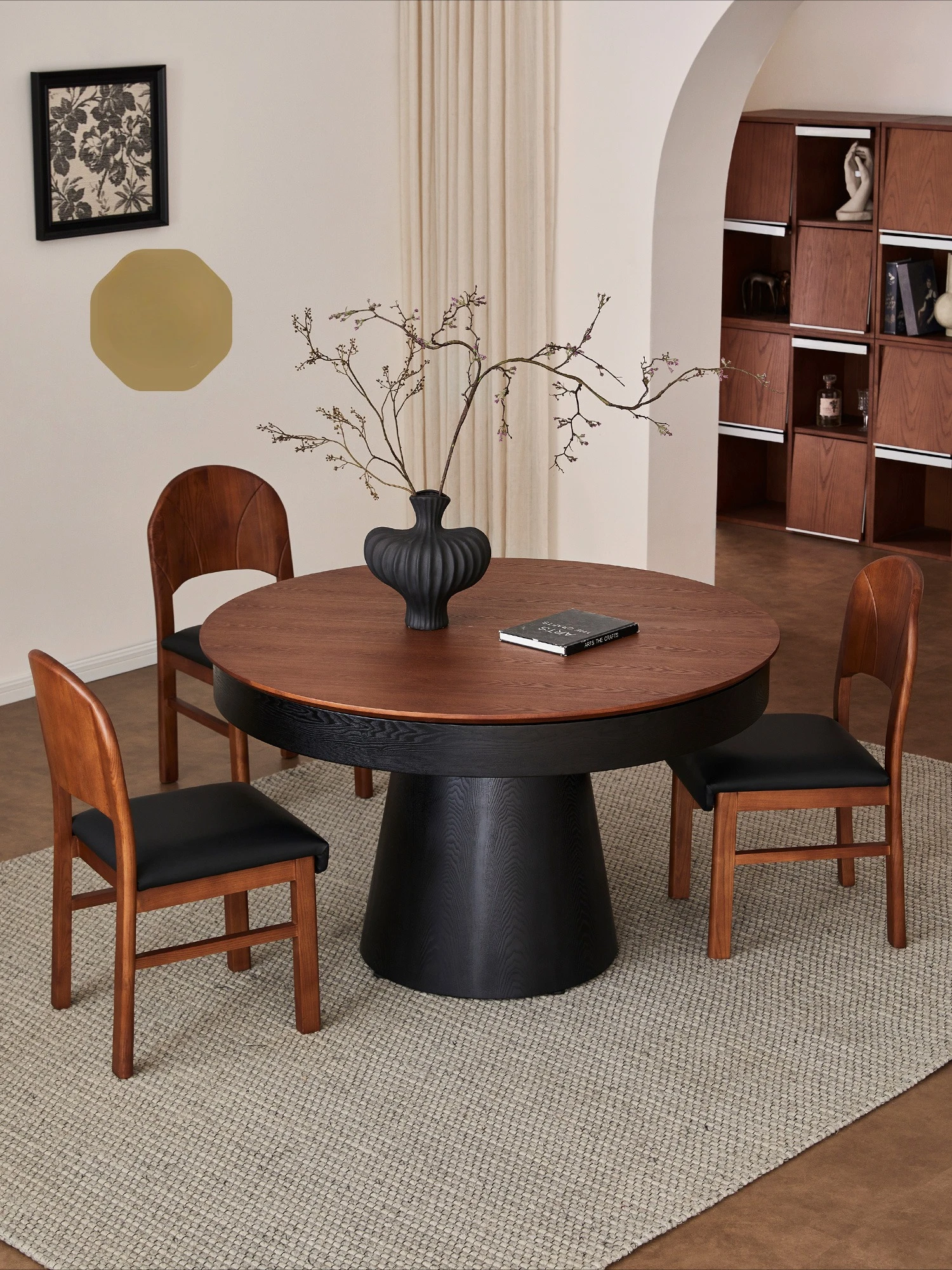 طاولة مستديرة تشوه دوارة وقابلة للسحب، منزلية متوسطة الطراز القديم تتسع لـ 10 أشخاص #2