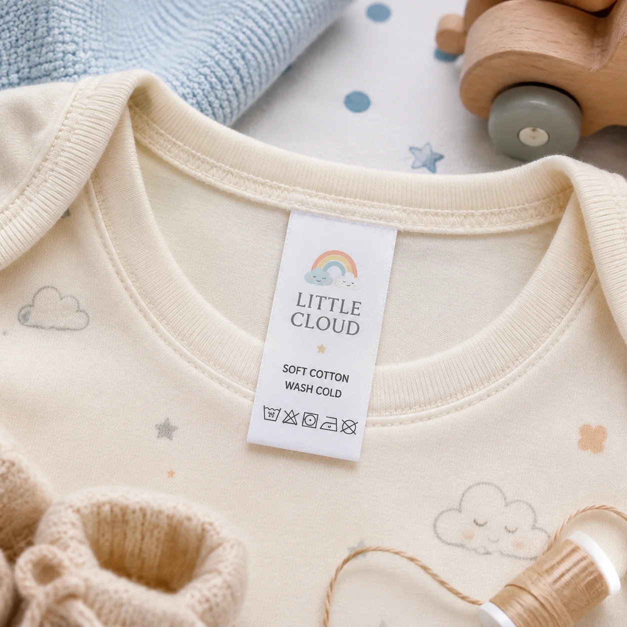 Custom Satin Sew-in Labels Personalized Brand Logo Care Tags For Baby Clothes Pet Bandana Linen Pillow Plush Toy DIY Craft