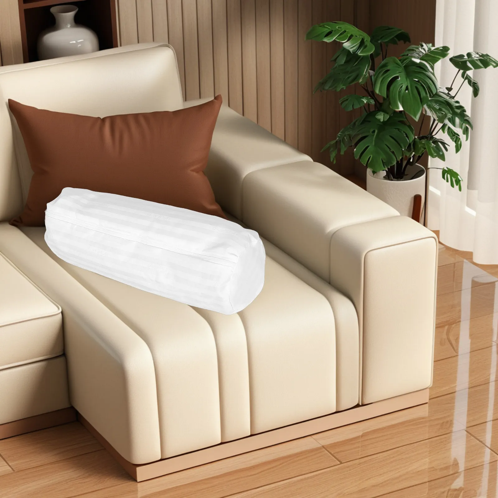 Round Pillowcase Bolster Pillow Cover Soft Comfortable Roll Zip on Pillowcase Neck Support Cylinder Pillow Cover White 15x50 Cm
