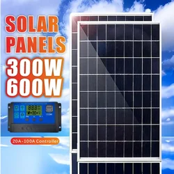 300W/600W Solar Panel Kits 12V  Solar Panel 100A Controller Power Portable Solar Battery Charger  for Outdoor Camping Mobile RV