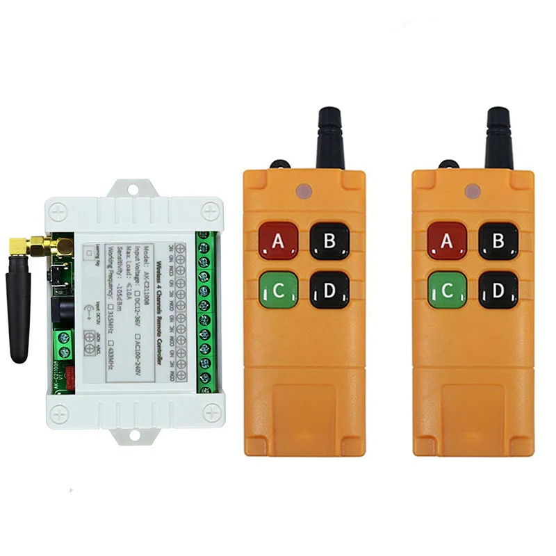 433MHZ Ndustrial DC 12V 24V 36V 4CH RF Wireless Remote Control Switch Radio Receiver With 2000M Long Distance Remote controller