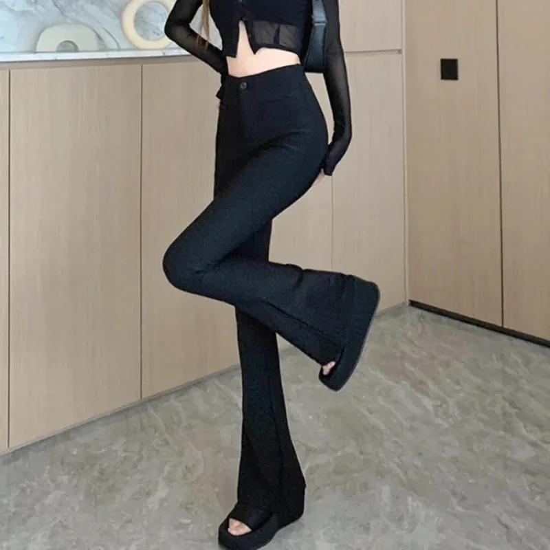 Pantaloni svasati neri per donna Moda coreana All-match Slim Fit Chic Pantaloni primaverili per il tempo libero quotidiano Ins Abbigliamento femminile vintage Y2k