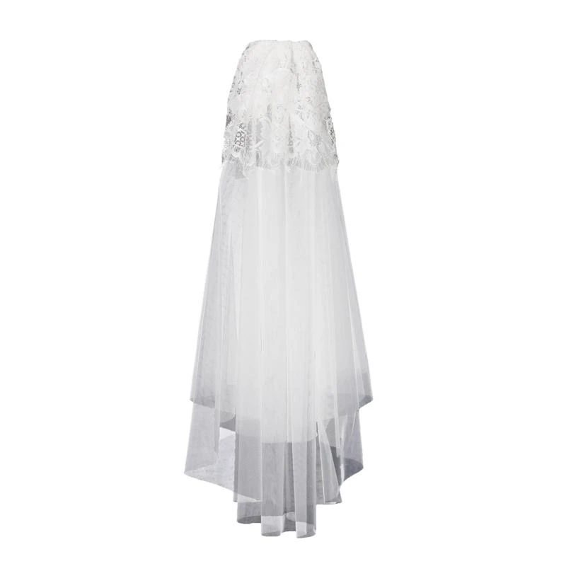 2 Tier Wedding Bridal Veil Double Layers Elbow Length Lace Flower Top Layer
