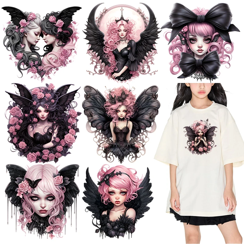 Retro Gothic Devil Girl Series dtf transfers ready to press Heat Transfer On Clothes patches for clothing iron on heat transfer