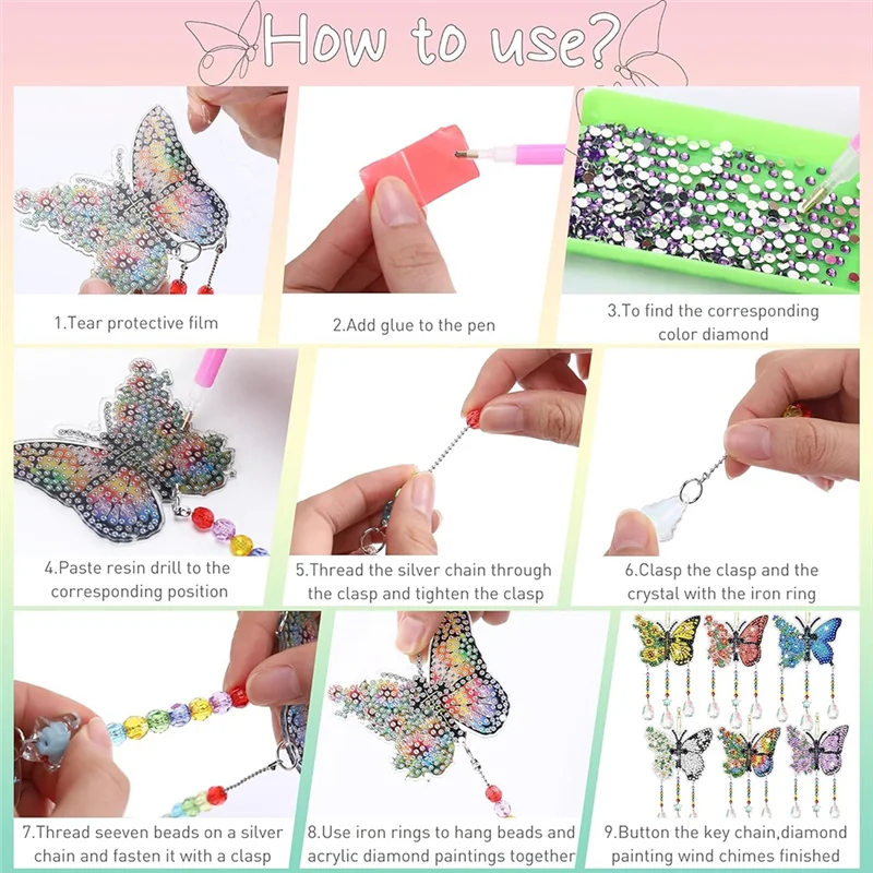 Promotion! DIY Painting Wind Chime Double Sided Paint Hanging Ornament For Garden Wind Spinner Butterfly 6 Pieces