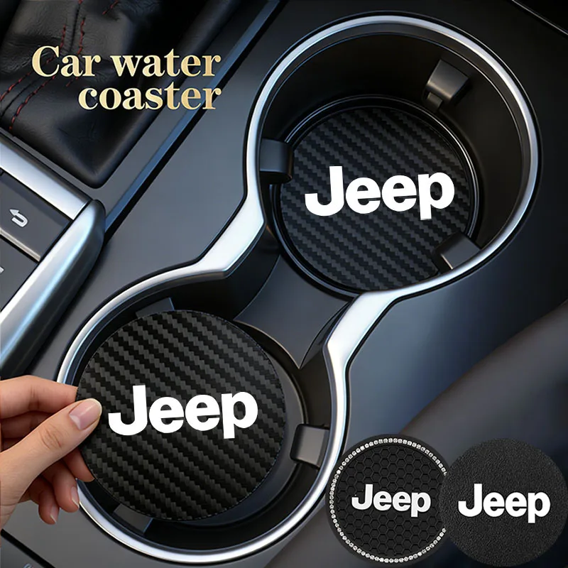 2Pcs Car Cup Mat  Auto Cup Slot Non-Slip Coaster For Jeep Renegade Compass Grand Cherokee Patriot Liberty Gladiator
