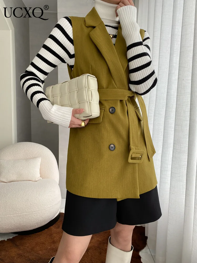 

UCXQ Elegant Fashion Vest European Style Double Breasted Loose All Match Casual Office Lady Jacket Women 2024 Spring Autumn 1332