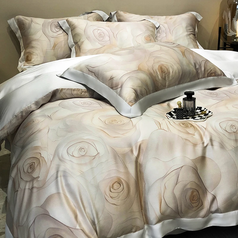 Natural Plant Fibers Bedding Set, Soft Silky Coolness, Skin Friendly Lyocell, Plant Flowers Duvet Cover, Bed Sheet, Pillowcases