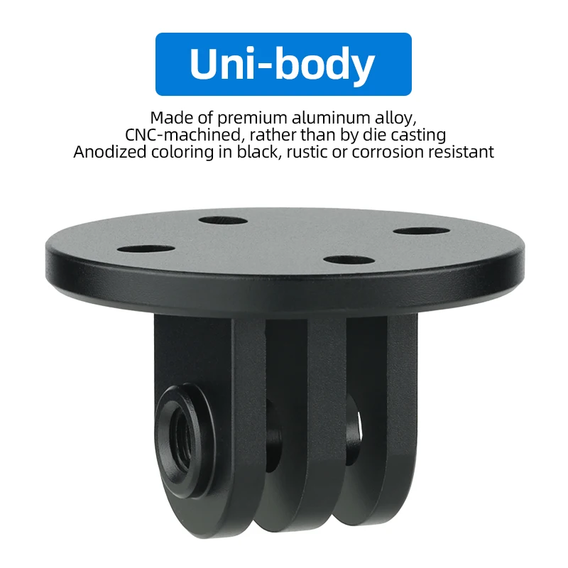 Robuster Fahrradcomputer-Rack-Adapter mit 4 ovalen Löchern ohne Gewinde, C/C, 20–22 mm, vertikaler oder horizontaler Befestigungsdurchmesser. 34 mm runder Sockel