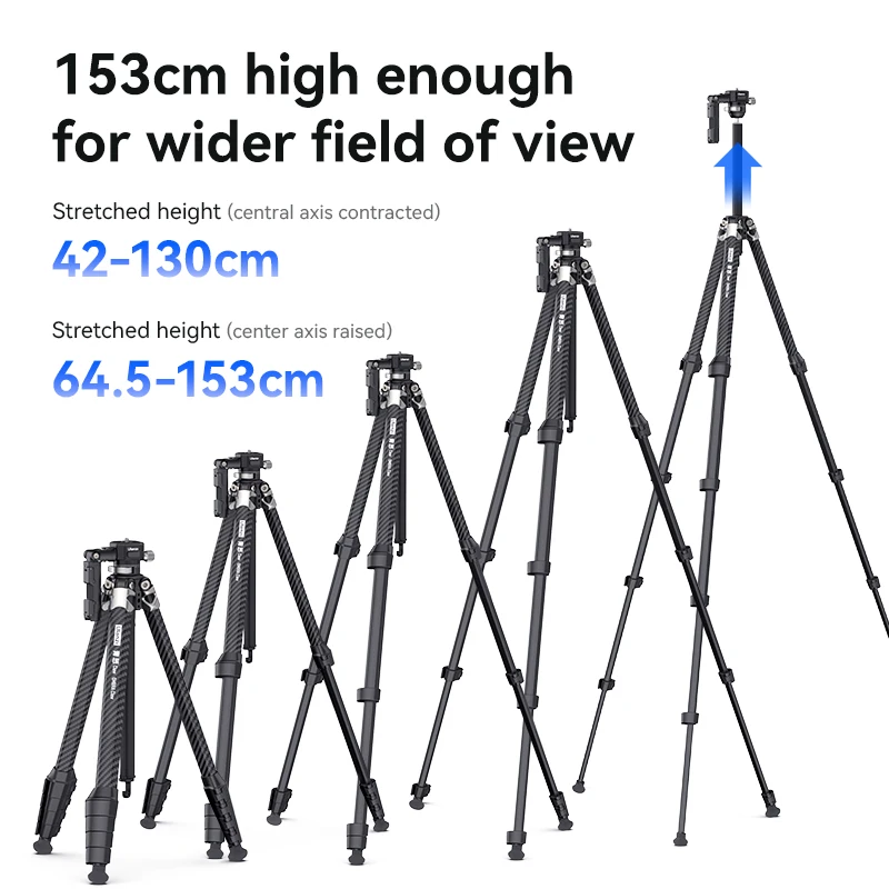 Ulanzi-OMBRA TT08 Tripé De Fibra De Carbono, Quick Release Teleprompter, Viagem Light Stand para Telefone, DSLR Camera, Projetor