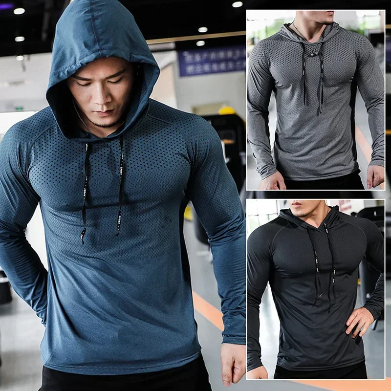 Herren-Fitness-Trainingsanzug, Laufsport-Hoodie, Fitnessstudio, Jogger, mit Kapuze, Outdoor-Workout, sportliche Kleidung, Muskeltraining,