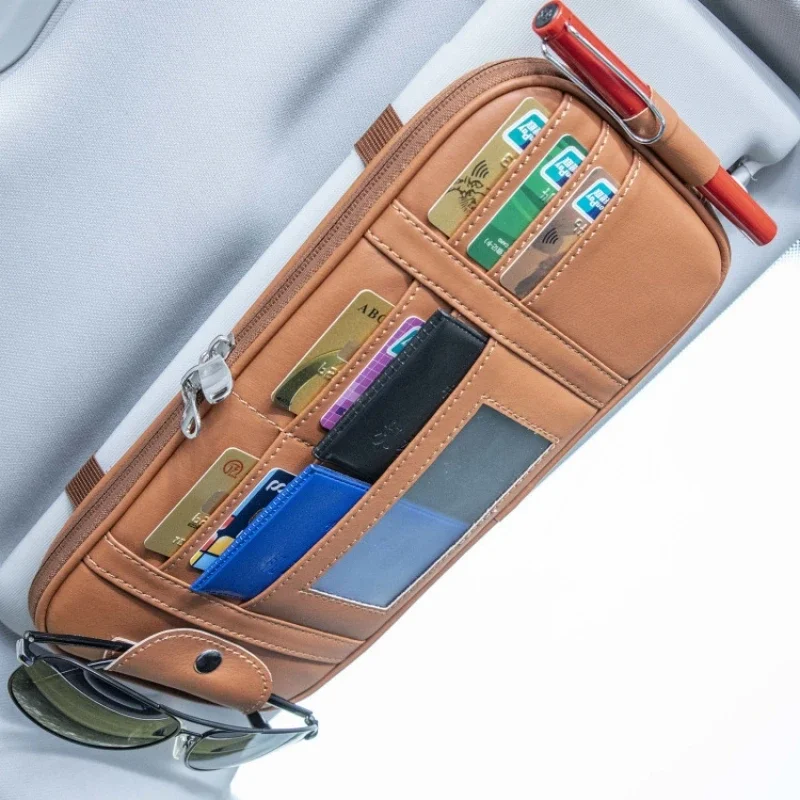 

2022 Multifunction Car Sun Visor Pocket Organizer Pouch Glasses Clip Storage IC Card Pen Holder Sunshade Bag Auto StowingTidying