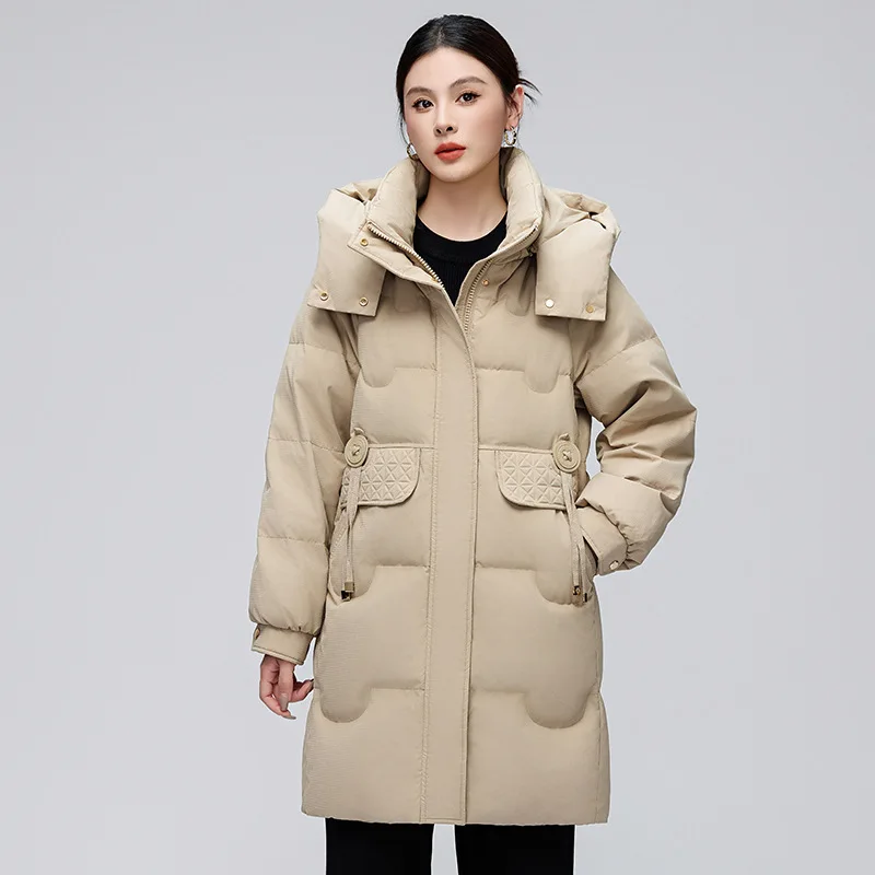 

Long White Duck Down Jacket Women's Thick Warm Loose Fashionable Winter Coat New Korean Style Comfortable Casual Style