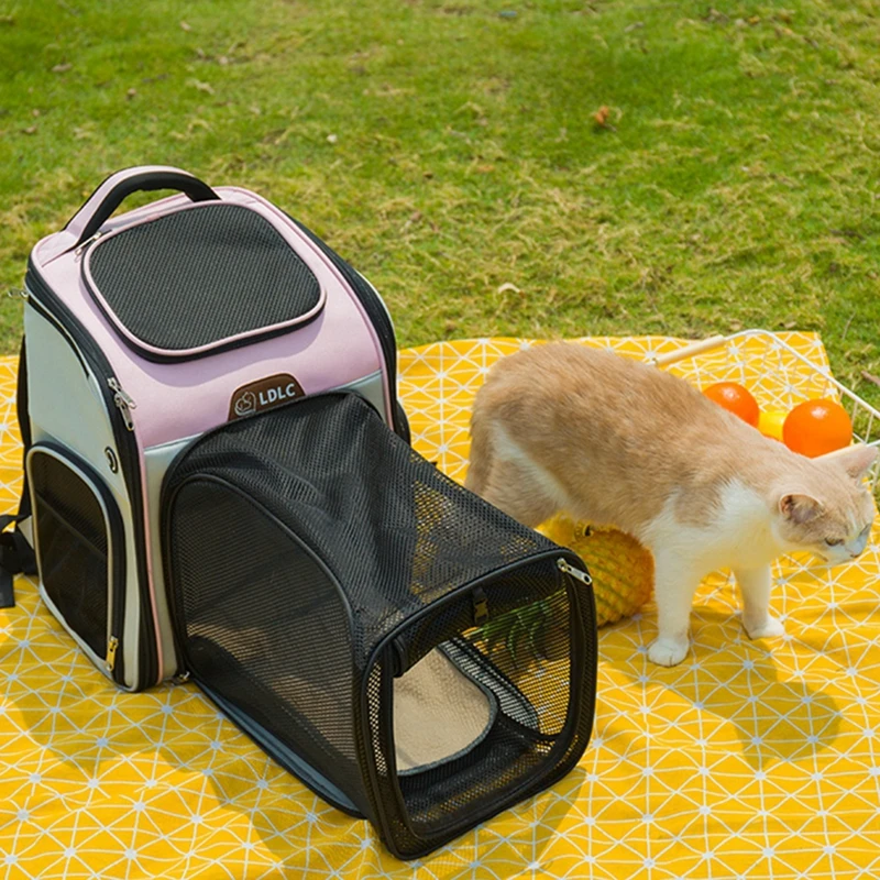 

Portable Pet Cat Backpack High Capacity Small Dogs Bag Expandable Collapsible Cat Bag Breathable Mesh Outdoor Travel Shipping Ba
