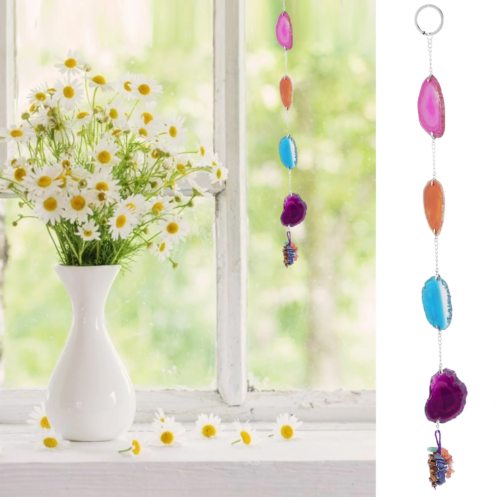 

Colorful Hanging Stone Pendant Crystal Ball Decor Tassel Design Perfect for Garden Home Office Window Curtain Decoration