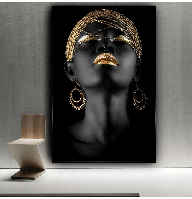 Tableau d'art mural pour salon, femme africaine noire, peinture à l'huile sur toile, affiches et College scandinaves
