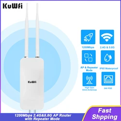 KuWFi 1200Mbps 2.4G 5.8G Outdoor Wireless WiFi Signal Extender Router Wi-Fi Amplifier WAN LAN Port Support AP Repeater 24V POE