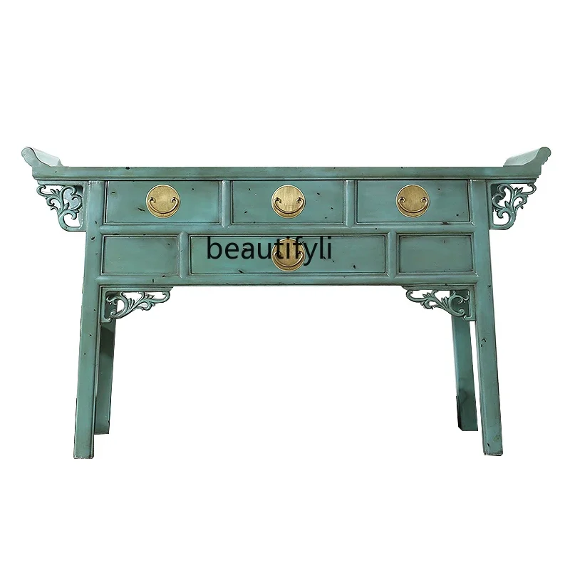 

New Chinese Retro Painted Lacquer Warped Head Console Tables Distressed Altar File Cabinet Curio Cabinet