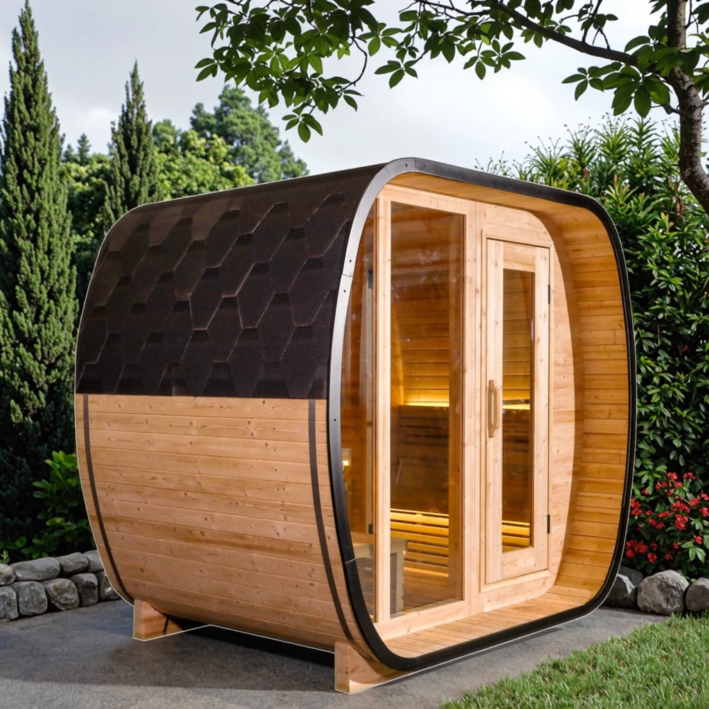 New Arrivals High Quality Outdoor Square Sauna Dark Carbonized Spruce Steam Sauna With Changing Room