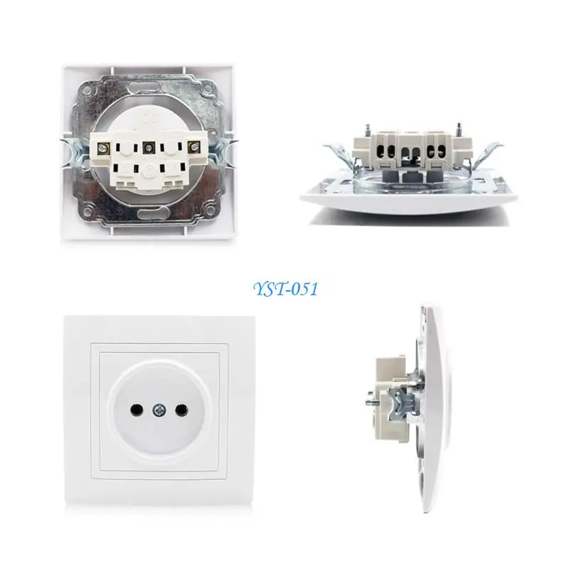 

E15A 16A European Single Flat Plug Outlet Recessed Power Outlet EU Wall Panel Socket