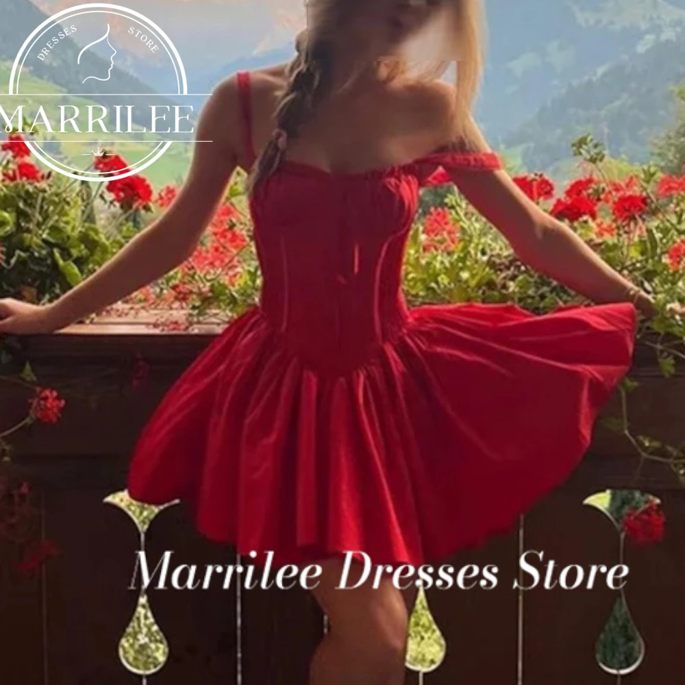 Marrilee Sexy Pastoral Mini Spaghetti Straps Lace Stain Pleat Evening Dresses Coloful Sweetheart A-Line Above Knee Cocktail Gown