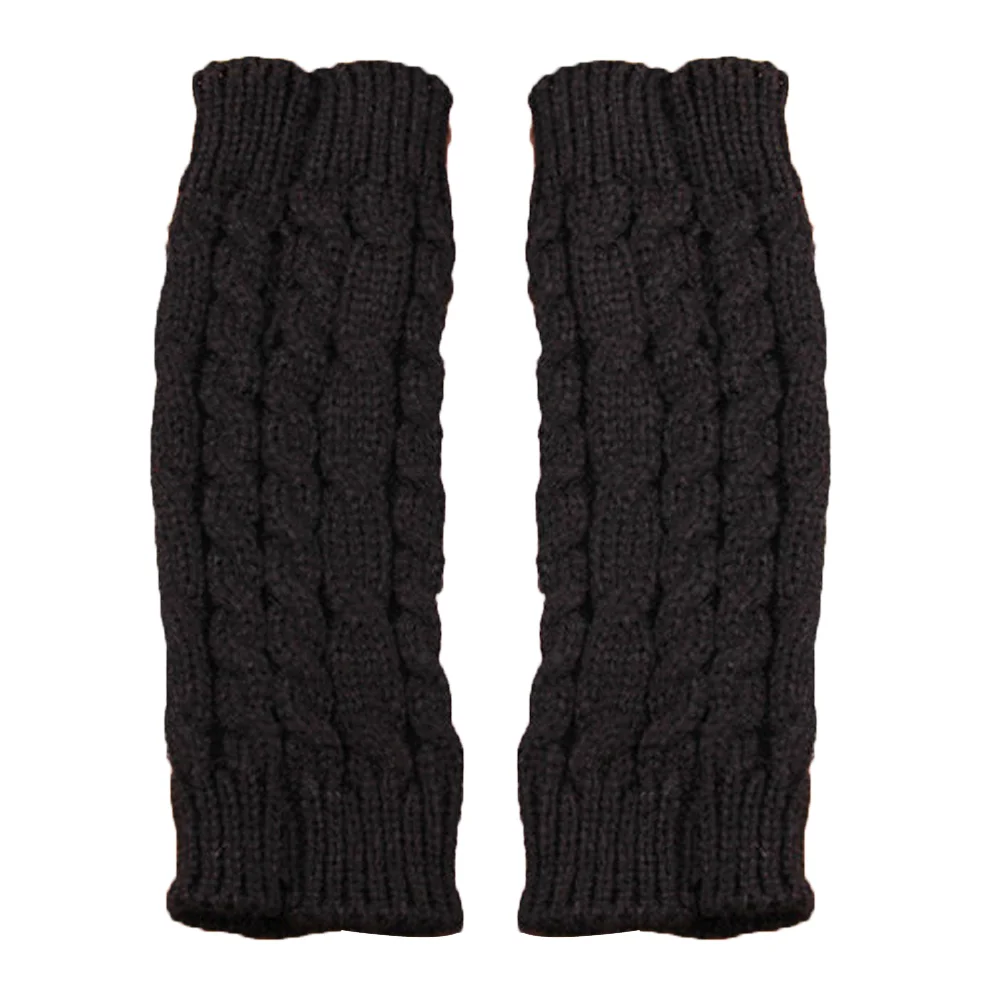 20CM Unisex Winter Knitted Gloves Arm Sleeve Fingerless Long Warmers with Thumb Hole for Men Women (Black)