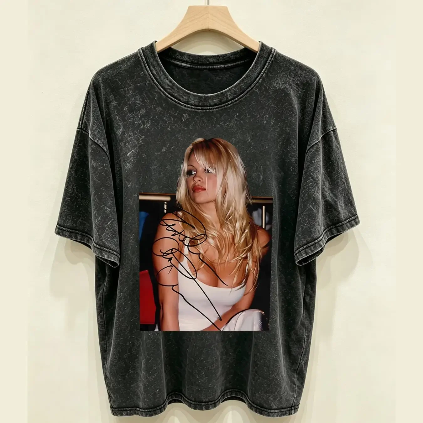 washed T Shirt Hot Pamela Anderson Beauty Signed For Fan S 4XL FN355 long or short sleeves vintage Washed Unisex fashion
