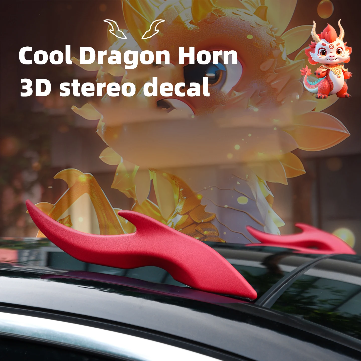 2PCS Car Top Dragon Horn Decorative Antenna 3D Cute Cartoon Creative Personalized Body Modification