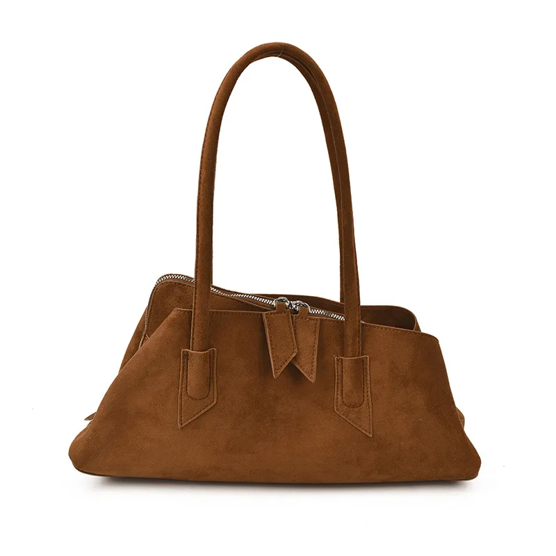 

Designer Suede Asymmetrical Tote Bag,Special Geometric Irregular Laminated Shoulder Bag,Women Vintage Niche Commuter Handbag