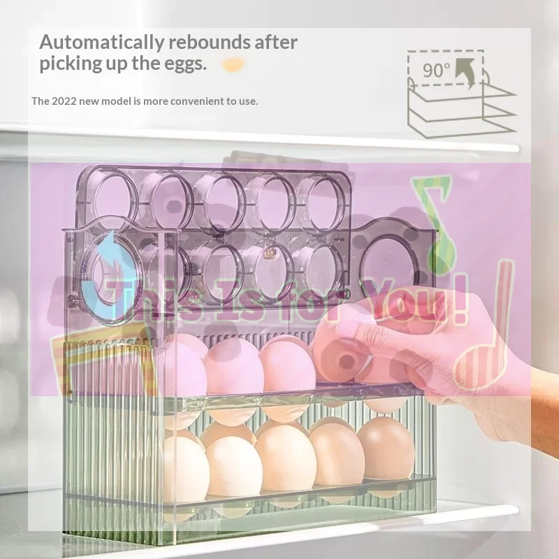 【MA】30 Grid Egg Tray Three Layer Egg Storage Box Organizer Rack Container Automatic Flip Special Egg Storage Kitchen Accessories