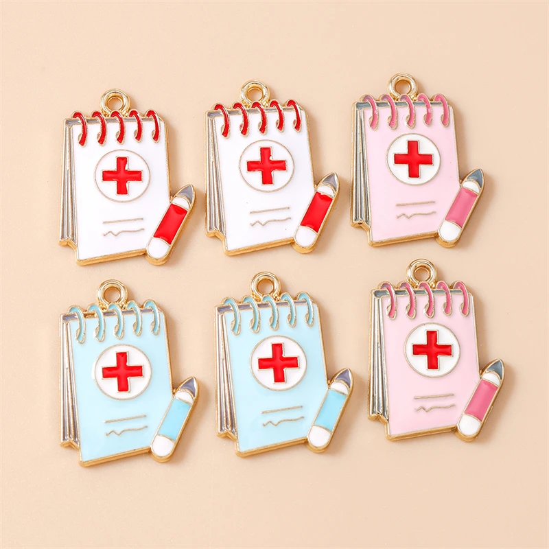 

20pcs 19x25mm Cute Enamel Medical Record Book Charms Pendants for Making Necklaces Earrings Bracelet DIY Crafts Jewelry Findings