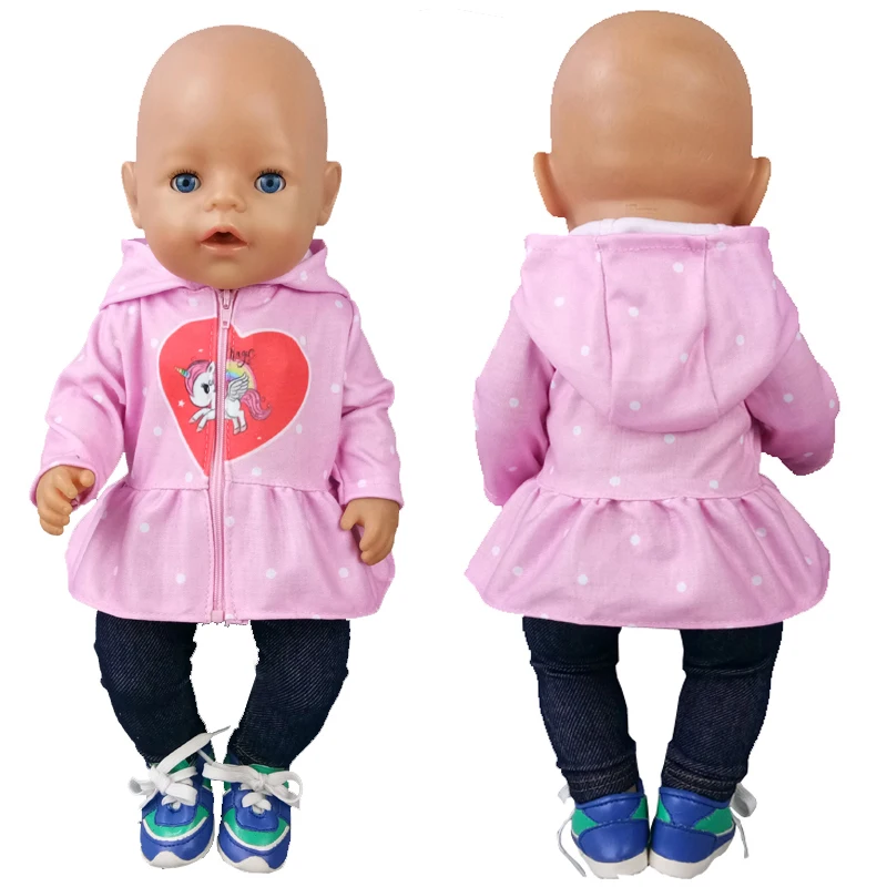 Doll Clothes for 43cm Born Baby Doll Leather Clothes Pink Doll Coat for 17 Inch Baby Doll Jacket Winter Toys Clothes