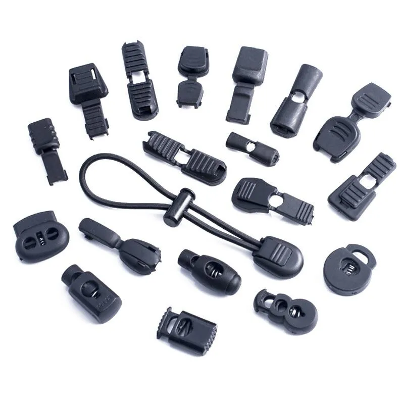 10PCS Plastic Black Cord Lock Stopper Spring Clasp End Clip Drawstring Stopper Toggles for Paracord Garment Shoelace Rope Buckle