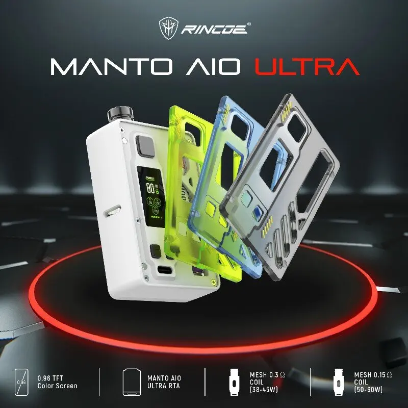 طقم تبخير سجائر Rincoe-mano AIO Ultra RTA ، لفائف RTA ذاتية الصنع ، خزان بورو ، Vape مع جراب إلكتروني ، بخاخ ، بخاخ ، أصلي ، 80 واط