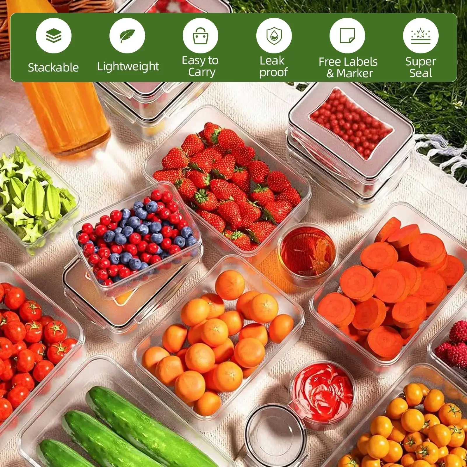 50 Pcs Food Storage Containers with Lids, Plastic Containers Kitchen Organizers and Storage(24 Containers + 24 Lids)