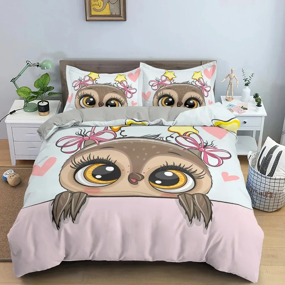 Cartoon Owl Bedding Set Boys Girls Twin Queen Size Duvet Cover Pillowcase Bed Kids Adult Fashion Home Textileextile