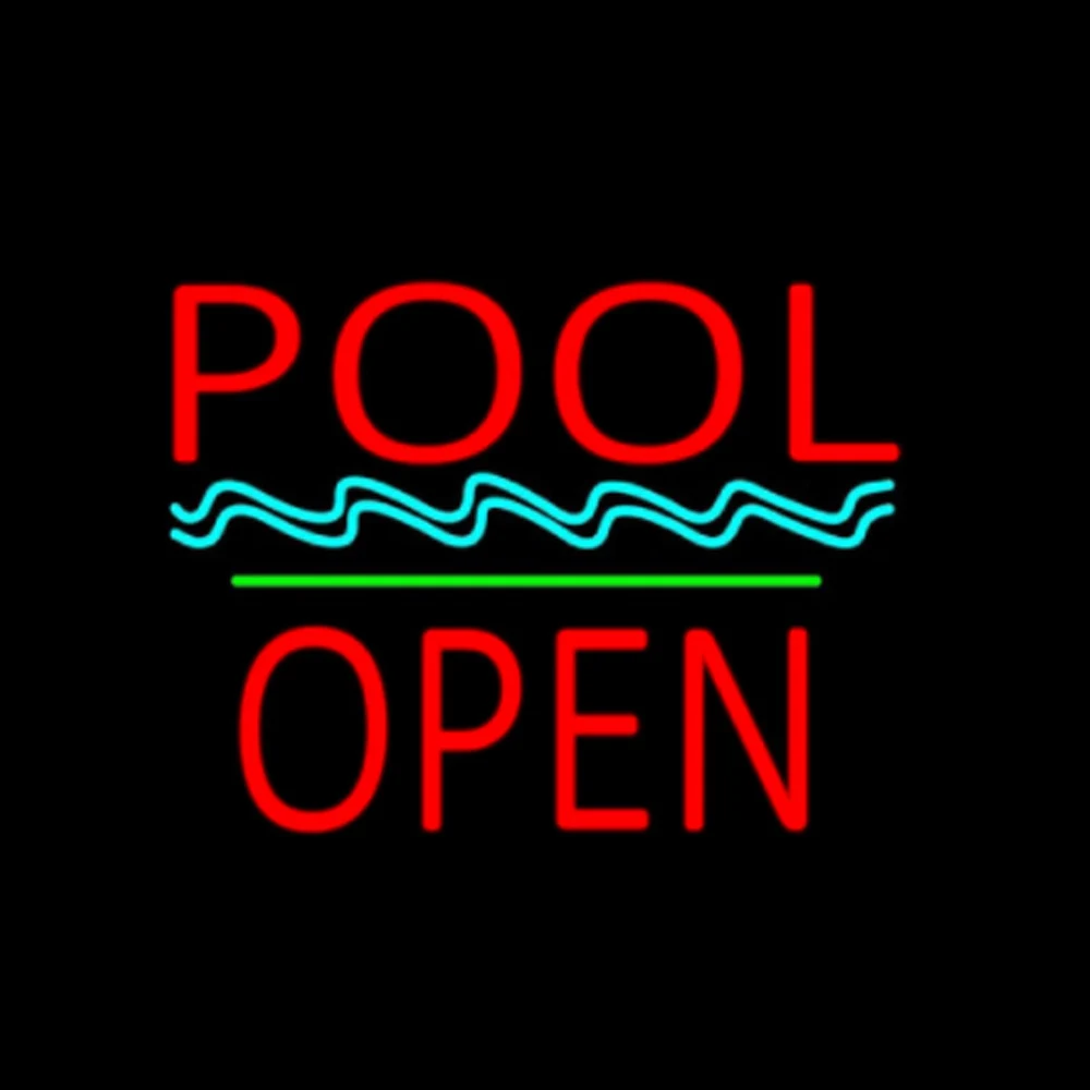 

POOL OPEN Neon Sign Light Custom Handmade Personalize Real Glass Tube Game Room Decor Sport Motel Advertise Display Lamp 17"X14"