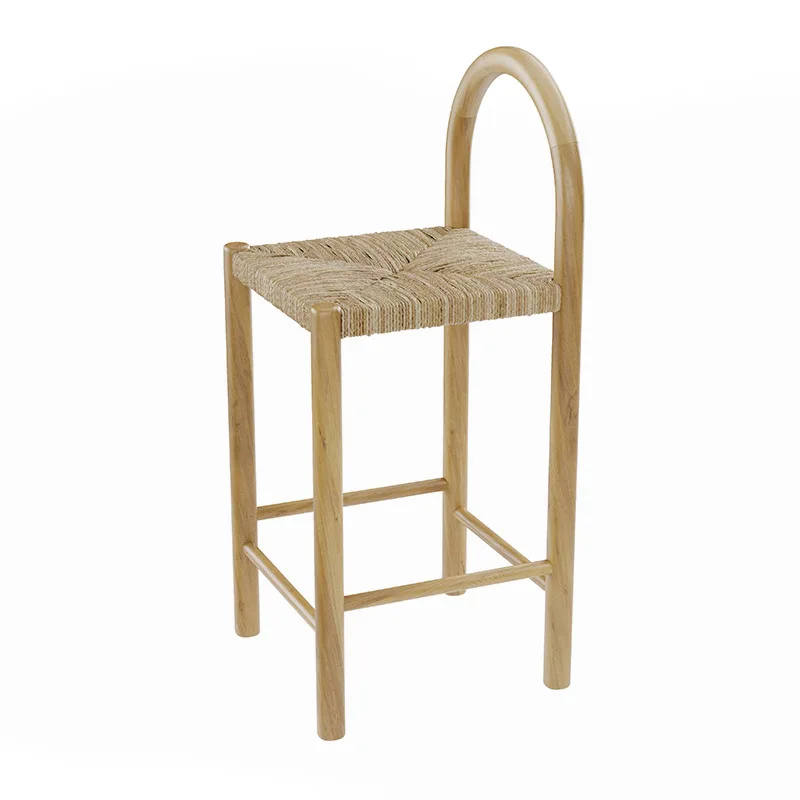 

High bar chair Solid wood stool, water bar dining chair, rattan bar chair, home hotel, restaurant