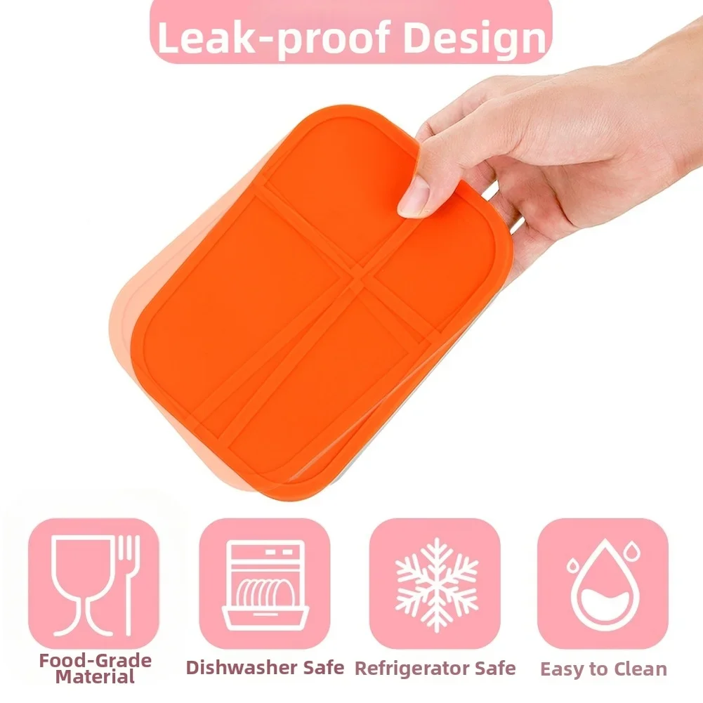 

1 Set Snack Box 16.2*11.7*5.8cm/10*6.2*5.5cm Stainless Steel 720ml Rectangular Snack Box With Silicone Lid Leakproof Food