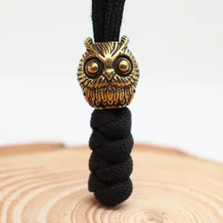 Brass Cute Owl Figurine Knife Bead EDC Outdoor DIY Paracord Woven Bracelets Accessories Lanyard Pendant Umbrella Rope Hangings