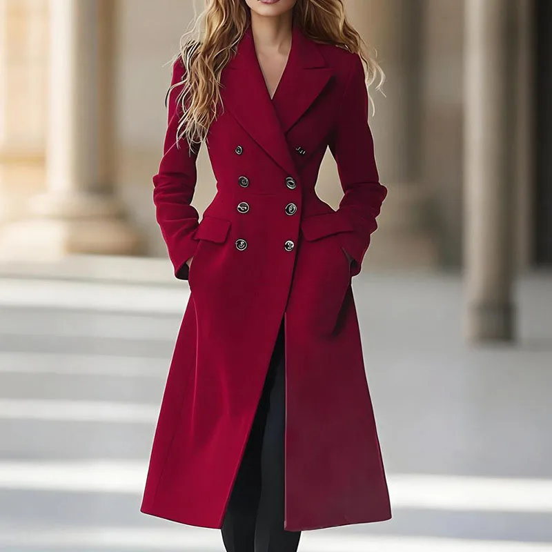 Fashion Lapel Long Sleeve Trench Coat Temperament Solid Color Pocket Double Breasted Coat Lady Elegant Commute Slim Outerwear