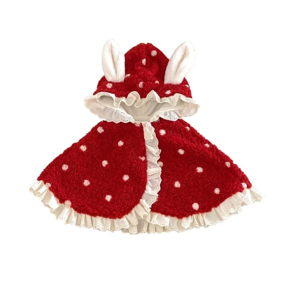 Durable Warm Baby Hooded Cloak Fleece 0-1 Years Girls Winter Cape Lace Rabbit Ears Newborn Coat