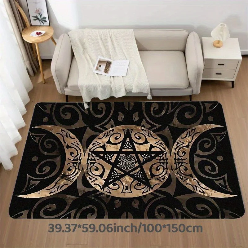 Flannel Printed Pentagram Rug Moon Symbol Design Soft Fleece Floor Mat Living Room Carpet Occult Decor Rugs