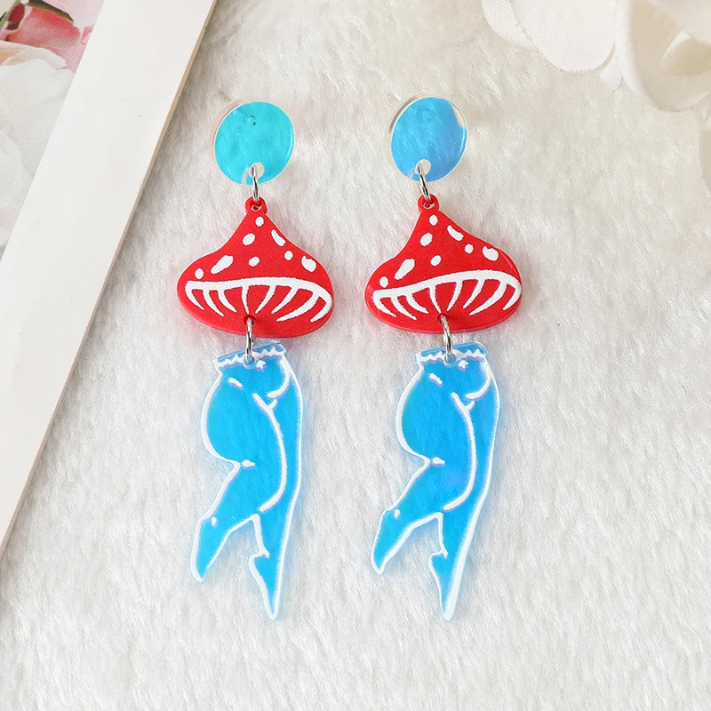 1Pair Punk Mushroom Woman Stud Earrings Acrylic Sexy Mushrooms Jewelry For Girl Birthday Gift