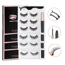 Conjunto de cílios magnéticos Cílios postiços longos naturais Cílios postiços, Soft Mink Lashes, Pinça delineador líquido impermeável, Ferramentas de maquiagem, 1 pares, 2 pares, 3 pares