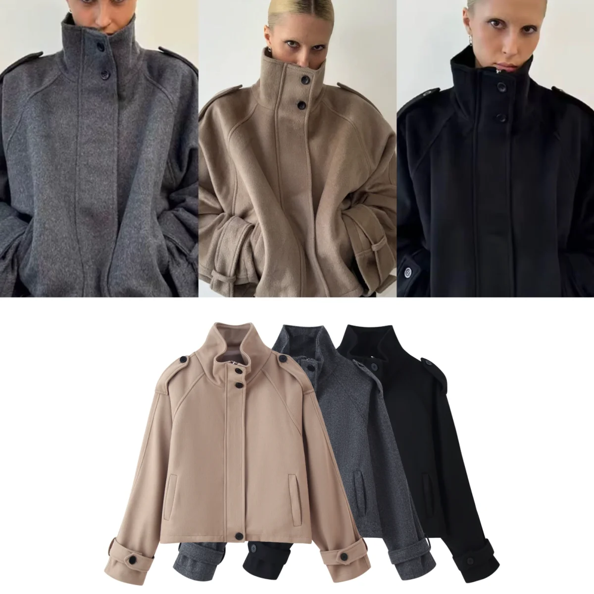 

Женское пальто с воротником-стойкой, однобортное пальто с длинными рукавами и карманами, свободная однотонная женская куртка, осень 2024, модная женская верхняя одежда для поездок на работу