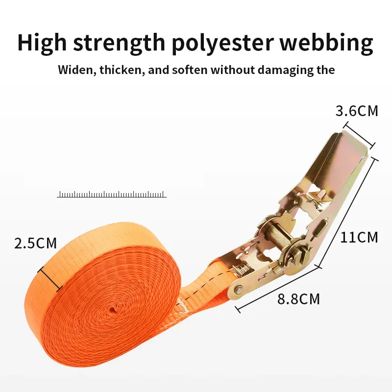 حزام بضائع بسقاطة قابل للتعديل شديد التحمل مع مشبك معدني 4 م/6 م/8 م لسيارة شاحنة الأمتعة نقل السلع التخييم في الهواء الطلق #4